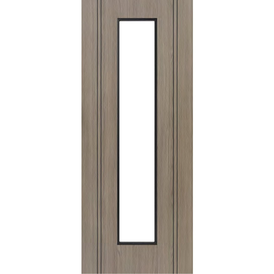 Monaco Flush Light Grey Internal Door with Contrasting Lines - Clear Glass - Laminated