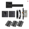 Orlando Door Lever Bathroom Handle Pack - 3 Radius Cornered Hinges - Matt Black