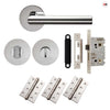Monroe Door Lever Bathroom Handle Pack - 3 Square Hinges - Polished Stainless Steel