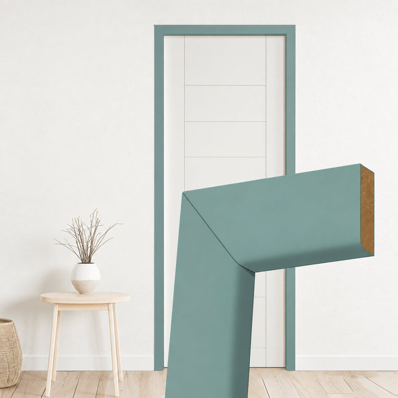Made to Size Single Fire Door Frame and Simple Architrave Kit in Sage Sky Primed MDF - Suits 30 Minute Fire Doors