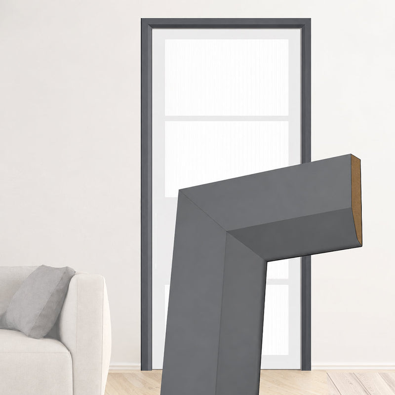 Made to Size Single Fire Door Frame and Modern Architrave Kit in Stormy Grey Primed MDF - Suits 30 Minute Fire Doors