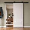 Top Mounted Black Sliding Track & Door - Madison White Primed Panel Door