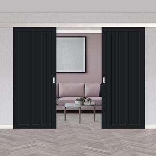 Image: Double Sliding Door & Premium Wall Track - Eco-Urban® Malmo 4 Panel Doors DD6401 - 6 Colour Options