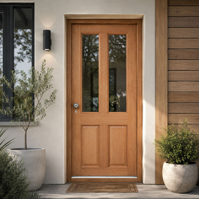 Malton External 2L Hardwood Front Door and Frame Set with Fittings - Clear Double Glazing