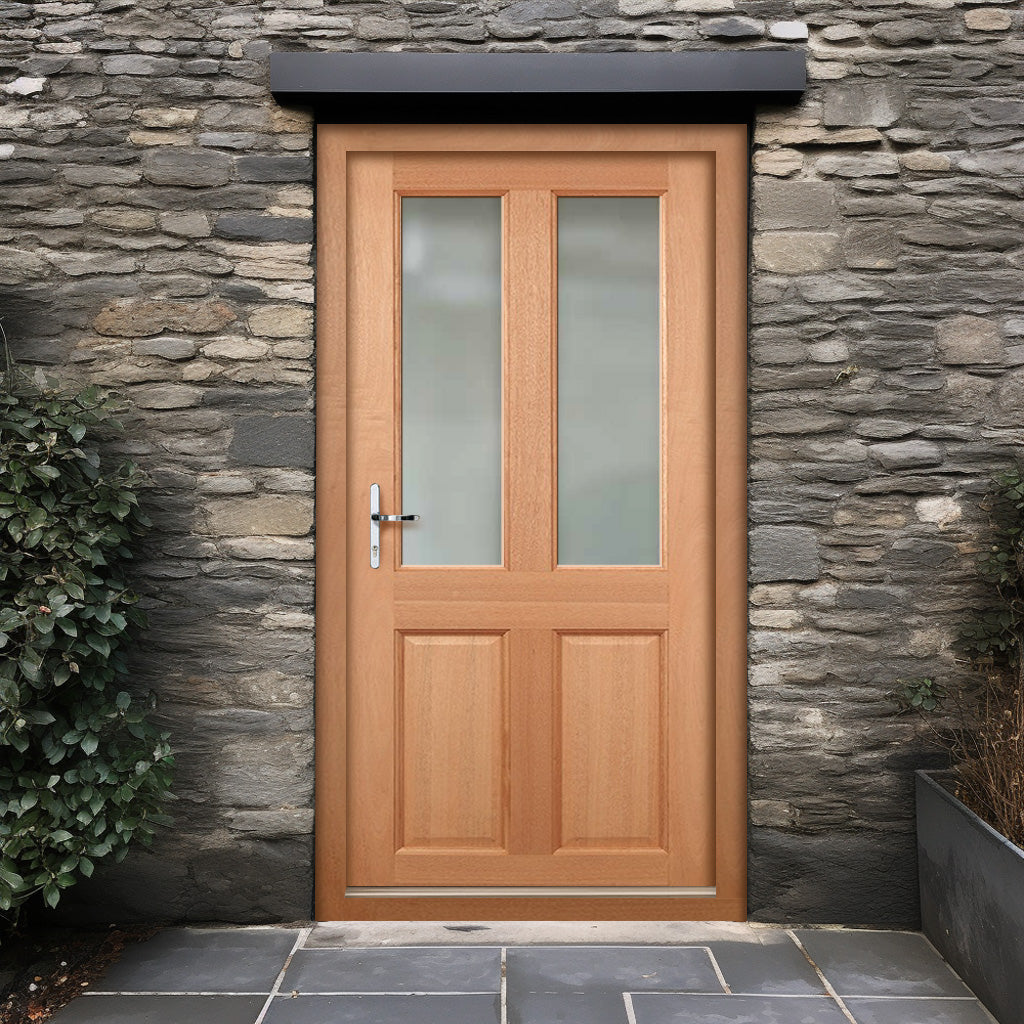 LPD Malton External Meranti Wooden Front Door and Frame Set with Fittings - Frosted Double Glazing