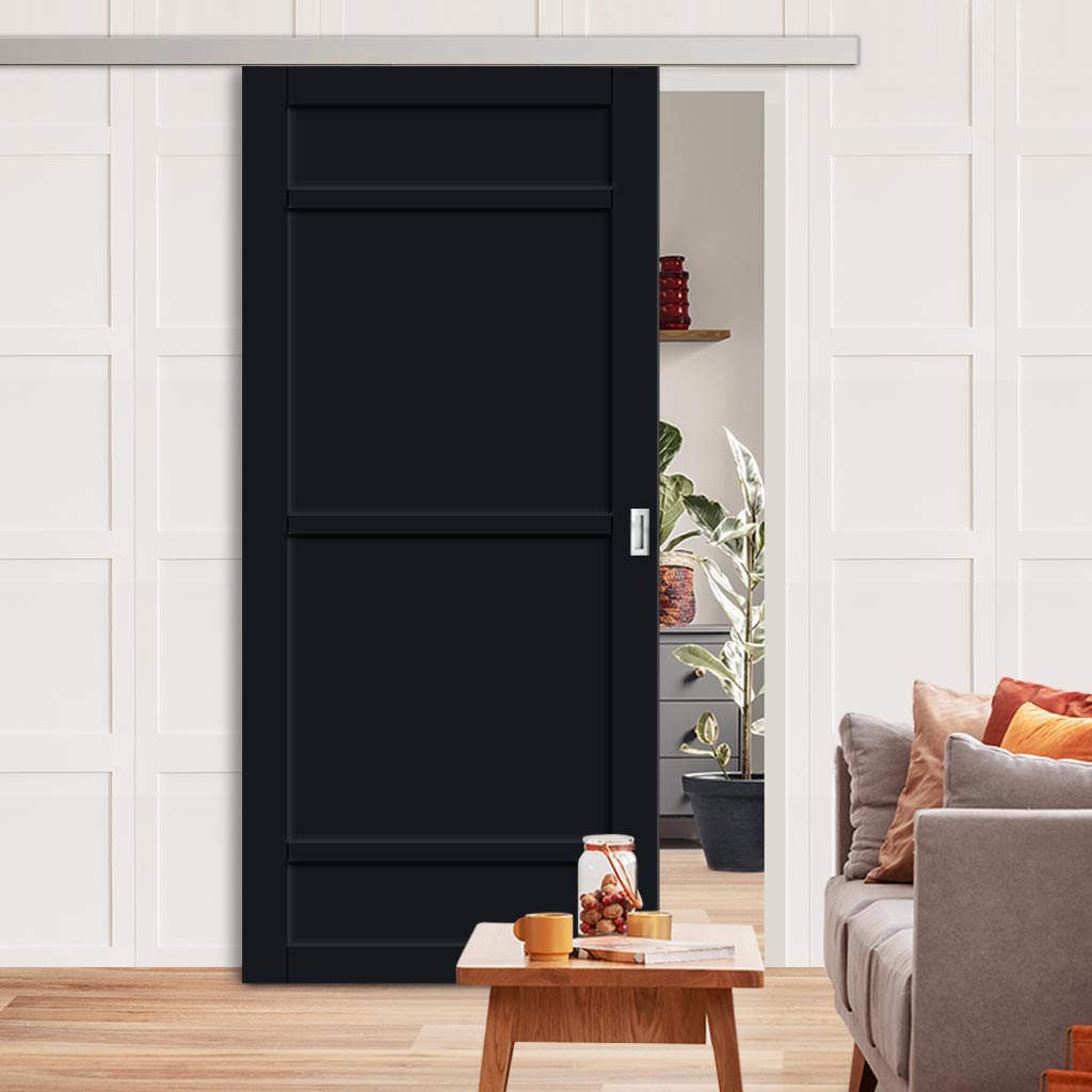 Single Sliding Door & Premium Wall Track - Eco-Urban® Malvan 4 Panel Door DD6414 - 6 Colour Options