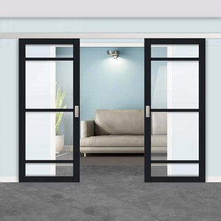 Image: Double Sliding Door & Premium Wall Track - Eco-Urban® Malvan 4 Pane Doors DD6414G Clear Glass - 6 Colour Options