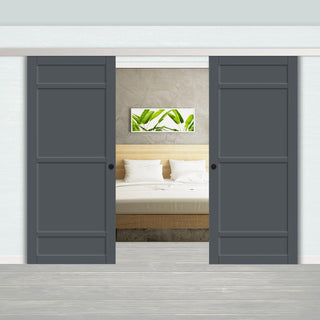 Image: Double Sliding Door & Premium Wall Track - Eco-Urban® Malvan 4 Panel Doors DD6414 - 6 Colour Options