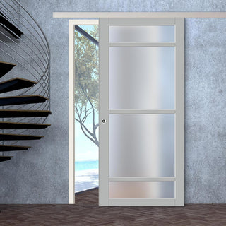 Image: Single Sliding Door & Premium Wall Track - Eco-Urban® Malvan 4 Pane Door DD6414SG Frosted Glass - 6 Colour Options