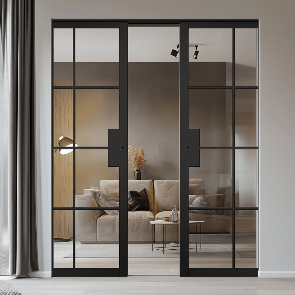 Malvern Black Absolute Evokit Double Pocket Doors - Clear Glass - Pref ...