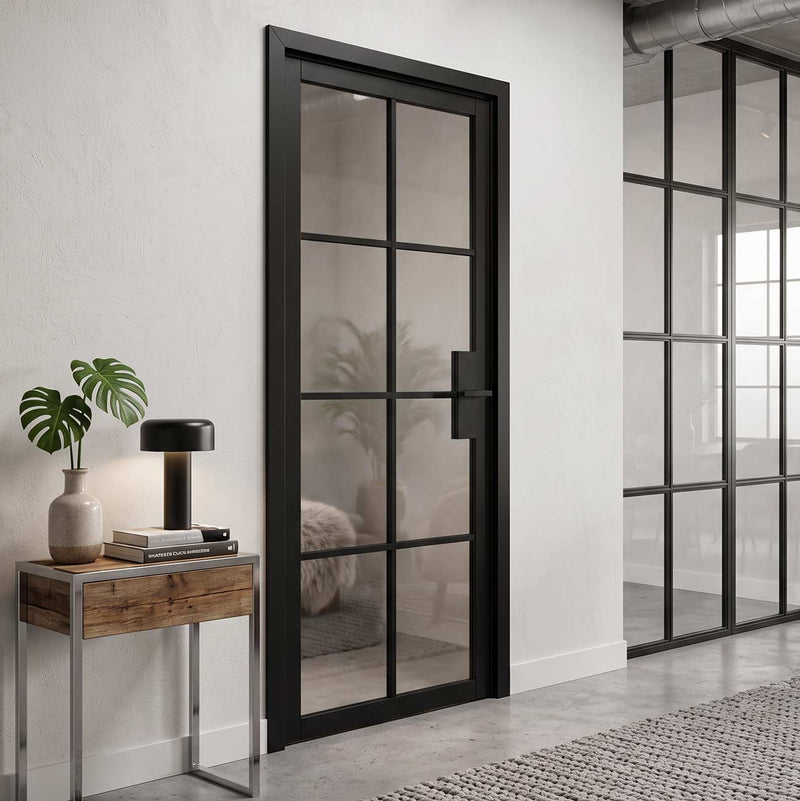 Malvern Black Internal Door - Clear Glass - Prefinished