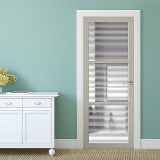 Image: Manchester 3 Pane Solid Wood Internal Door UK Made DD6306 - Clear Reeded Glass - Eco-Urban® Mist Grey Premium Primed