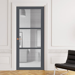 Image: Manchester 3 Pane Solid Wood Internal Door UK Made DD6306 - Clear Reeded Glass - Eco-Urban® Stormy Grey Premium Primed