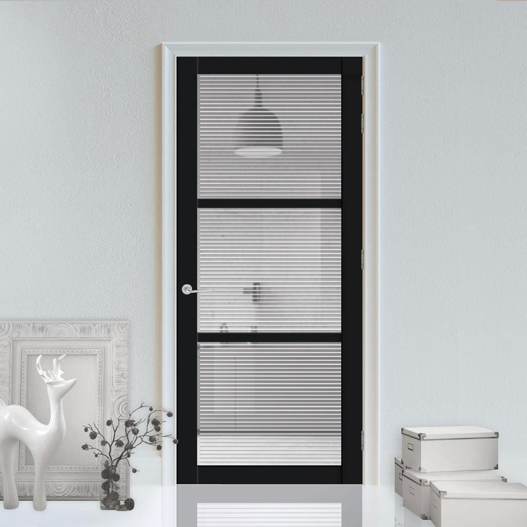 Manchester 3 Pane Solid Wood Internal Door UK Made DD6306 - Clear Reeded Glass - Eco-Urban® Shadow Black Premium Primed