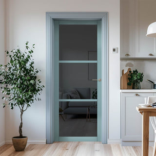 Image: Manchester 3 Pane Solid Wood Internal Door UK Made DD6306 - Tinted Glass - Eco-Urban® Sage Sky Premium Primed