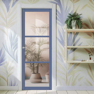 Image: Manchester 3 Pane Solid Wood Internal Door UK Made DD6306G - Clear Glass - Eco-Urban® Heather Blue Premium Primed