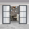 Double Sliding Door & Premium Wall Track - Eco-Urban® Manchester 3 Pane Doors DD6306SG - Frosted Glass - 6 Colour Options