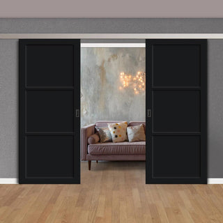 Image: Double Sliding Door & Premium Wall Track - Eco-Urban® Manchester 3 Panel Doors DD6305 - 6 Colour Options