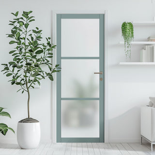 Image: Manchester 3 Pane Solid Wood Internal Door UK Made DD6306SG - Frosted Glass - Eco-Urban® Sage Sky Premium Primed