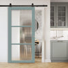 Top Mounted Black Sliding Track & Solid Wood Door - Handcrafted Eco-Urban Manchester 3 Pane Solid Wood Door DD6306 - Clear Reeded Glass - Sage Sky Premium Primed