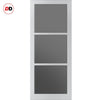 Sliding Top Mounted Black Folding Track & Double Door - Handcrafted Eco-Urban Manchester 3 Pane Solid Wood Door DD6306 - Tinted Glass - Premium Primed Colour Options