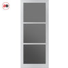 SpaceEasi Top Mounted Black Folding Track & Double Door - Handcrafted Eco-Urban Manchester 3 Pane Solid Wood Door DD6306 - Tinted Glass - Premium Primed Colour Options