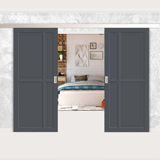 Image: Double Sliding Door & Premium Wall Track - Eco-Urban® Marfa 4 Panel Doors DD6313 - 6 Colour Options