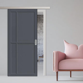 Image: Single Sliding Door & Premium Wall Track - Eco-Urban® Marfa 4 Panel Door DD6313 - 6 Colour Options