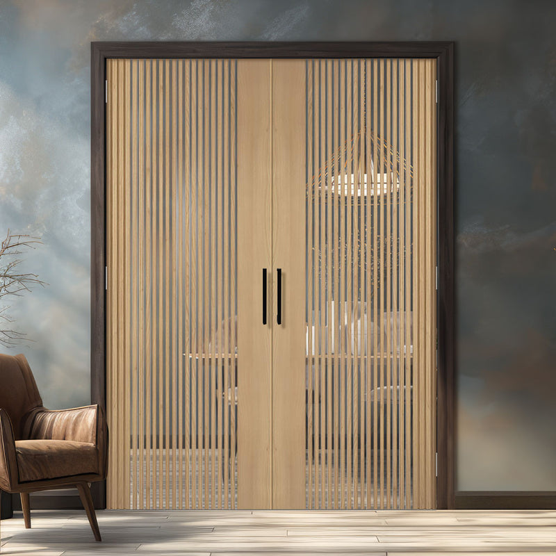 Melbourne Oak Internal Internal Door Pair - Clear Glass - Prefinished