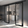 Top Mounted Black Sliding Track & Double Door - Melrose Black Internal Door - Reeded Glass - Prefinished