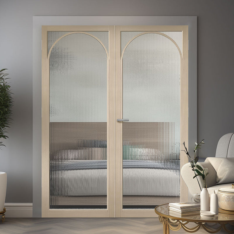 Melrose Blonde Oak Internal Door Pair - Reeded  Glass - Prefinished