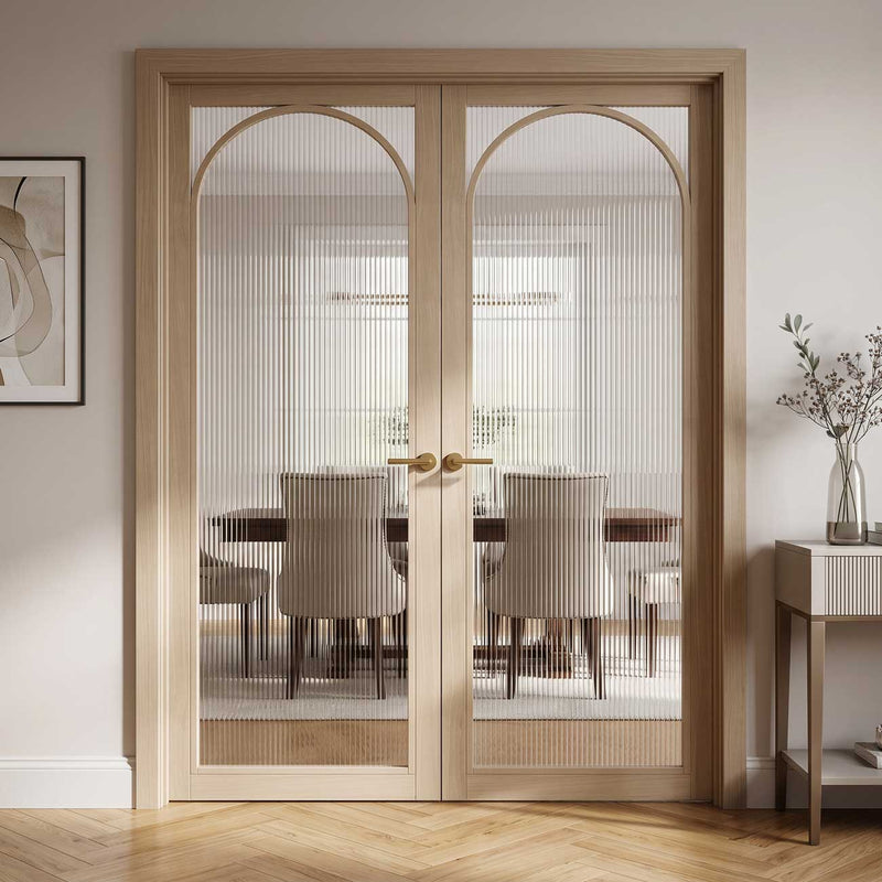 Melrose Blonde Oak Internal Door Pair - Reeded  Glass - Prefinished
