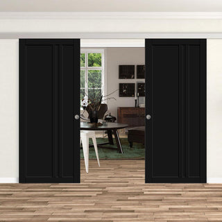 Image: Double Sliding Door & Premium Wall Track - Eco-Urban® Melville 3 Panel Doors DD6409 - 6 Colour Options