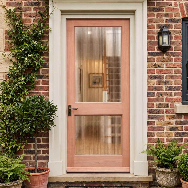 Meranti Wooden 2XGG Exterior Door - Reeded Toughened Double Glazing