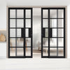 Metro Black Industrial Staffetta Quad Telescopic Pocket Doors - Reeded  Glass - Prefinished
