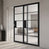 Metro Black Industrial Staffetta Twin Telescopic Pocket Doors - Reeded  Glass - Prefinished