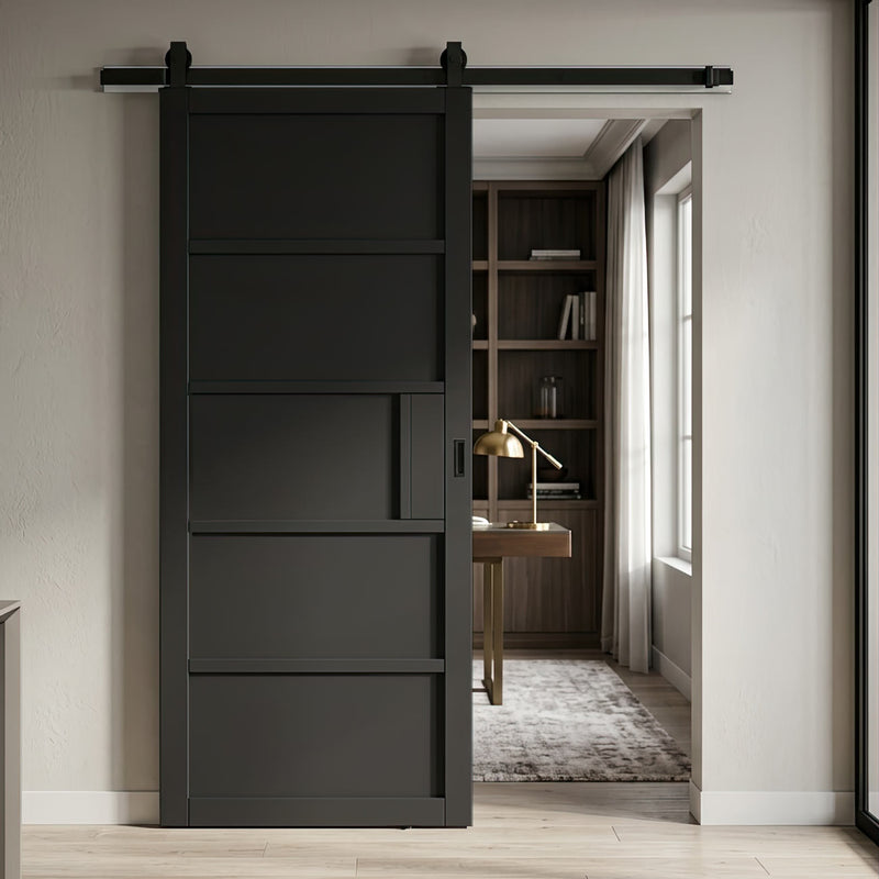 Top Mounted Black Sliding Track & Door - Industrial Metro Black Panel Internal Door - Prefinished