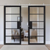 Top Mounted Stainless Steel Sliding Track & Double Door - Metro Black Industrial Door with Reeded  Glass - Prefinished