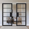 Top Mounted Stainless Steel Sliding Track & Double Door - Metro Black Industrial Door with Reeded  Glass - Prefinished