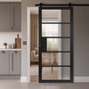 Top Mounted Black Sliding Track & Door - Metro Black Industrial Door with Reeded  Glass - Prefinished