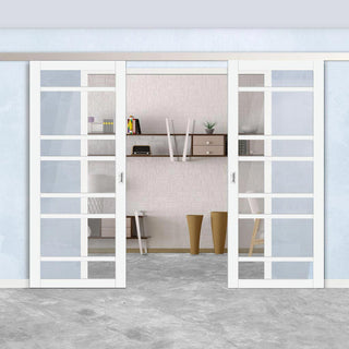 Image: Double Sliding Door & Premium Wall Track - Eco-Urban® Metropolitan 7 Pane Doors DD6405G Clear Glass - 6 Colour Options