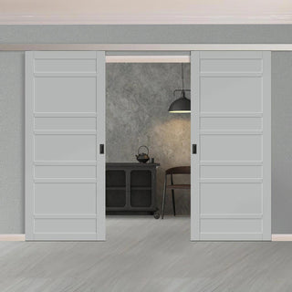Image: Double Sliding Door & Premium Wall Track - Eco-Urban® Metropolitan 7 Panel Doors DD6405 - 6 Colour Options