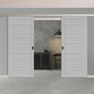 Image: Double Sliding Door & Premium Wall Track - Eco-Urban® Metropolitan 7 Panel Doors DD6405 - 6 Colour Options