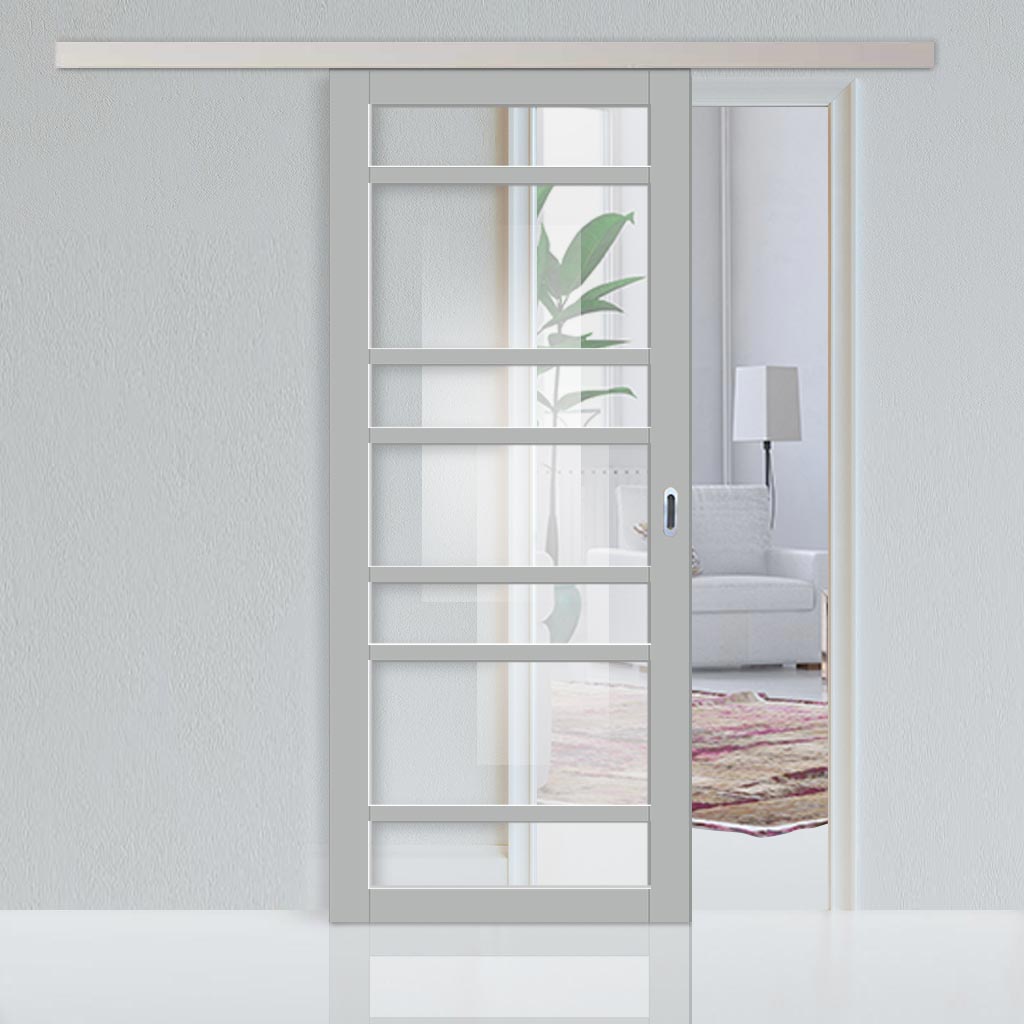 Single Sliding Door & Premium Wall Track - Eco-Urban® Metropolitan 7 Pane Door DD6405G Clear Glass - 6 Colour Options