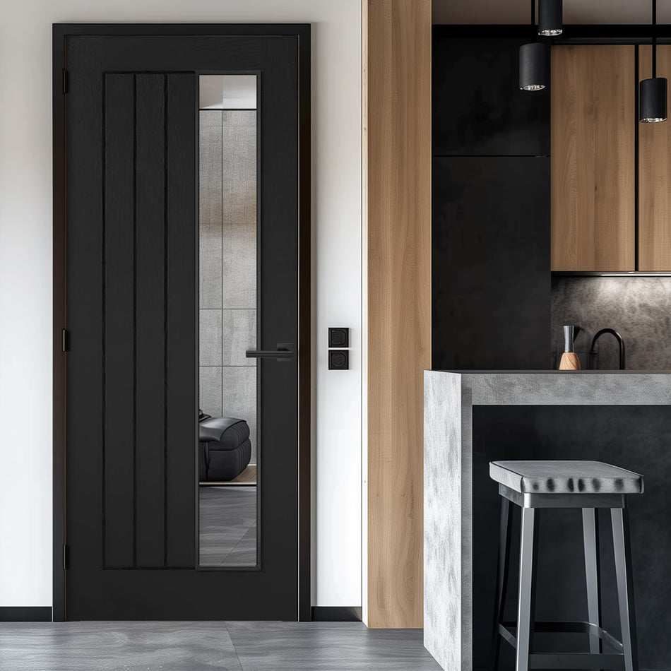 Off Set Doors Mexicano Black Internal Door - Vertical Lining - Offset Clear Glass ...