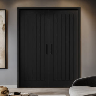 Image: Mexicano Black Internal Door Pair - Vertical Lining - Prefinished