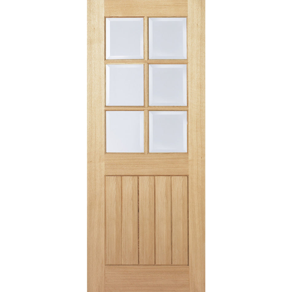 EasiKit Internal Door and Frame Kit - Mexicano Oak 6 Pane Internal Door - Bevelled Clear Glass