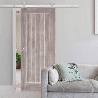 Image: Top Mounted Stainless Steel Sliding Track & Door - Laminate Mexicano Light Grey Door - Prefinished
