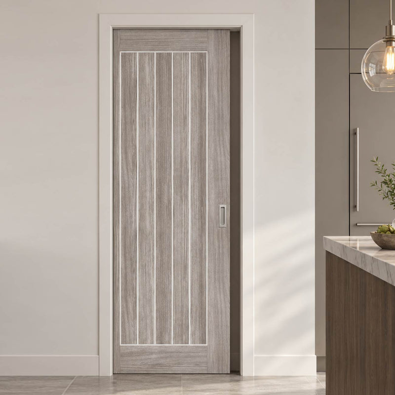 Laminate Mexicano Light Grey Single Evokit Pocket Door - Prefinished