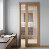 Mexicano Oak Pattern 10 Single Evokit Pocket Door - Clear Glass - Frosted Lines